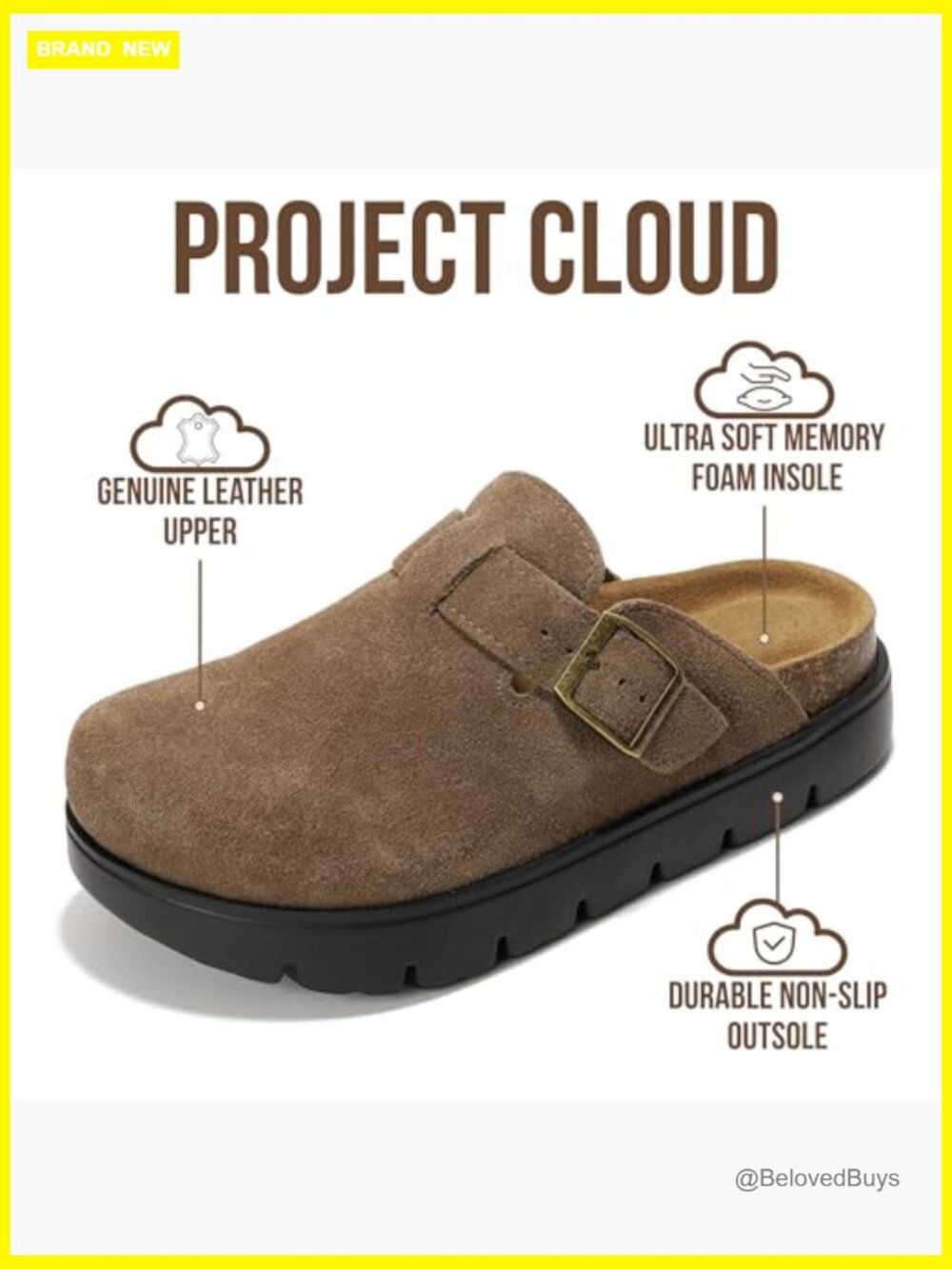 Genuine Leather Platform Clogs Memory Foam Cork Footbed Mules - Picture 3 of 7